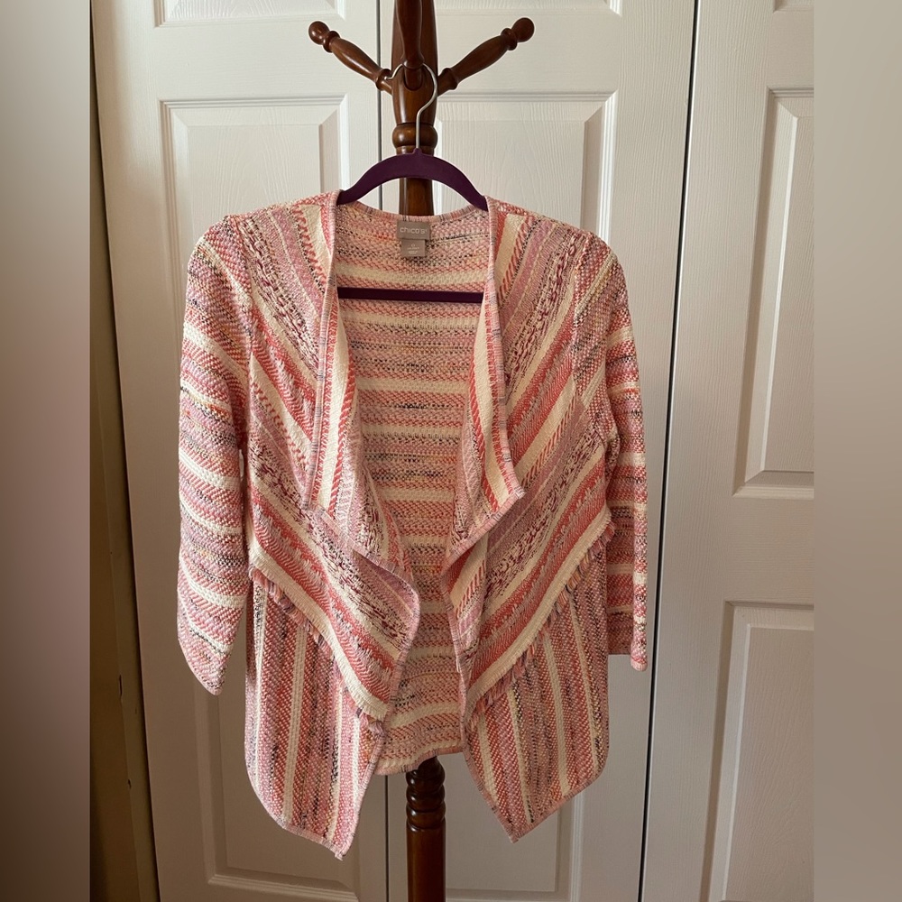 Chico’s Drape front Tweed Stripe  Cardigan / Jacket NWT